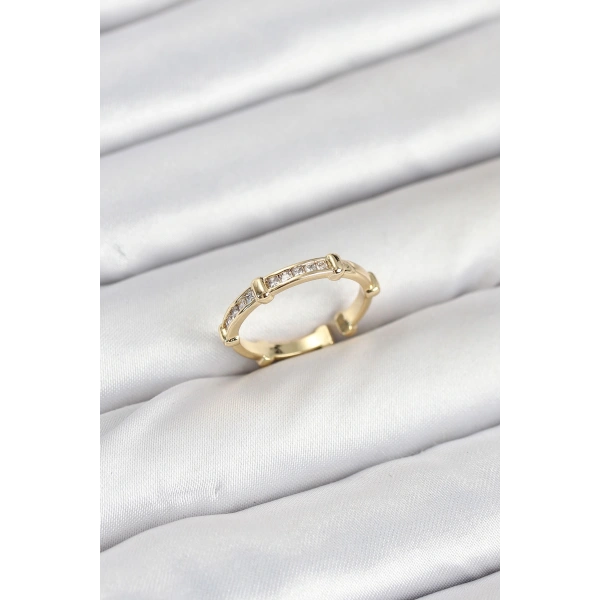 Pirinç Gold Renk Kemik Model Zirkon Taşlı Kadın Yüzük