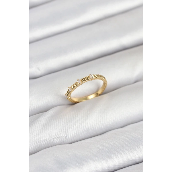 Pirinç Gold Renk Lazer Kesim Kadın Yüzük