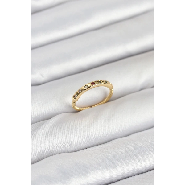 Pirinç Gold Renk Renkli Zirkon Taşlı Kadın Yüzük