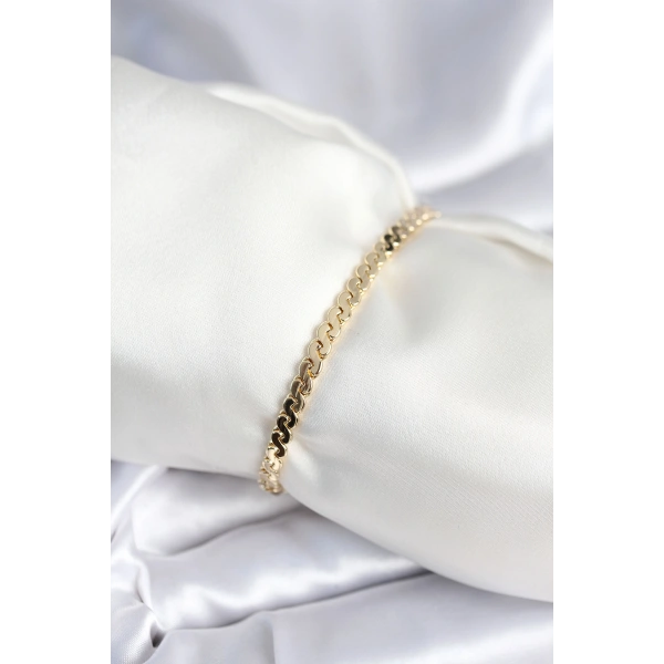 Pirinç Gold Renk Yassı Zincir Model Kadın Bileklik