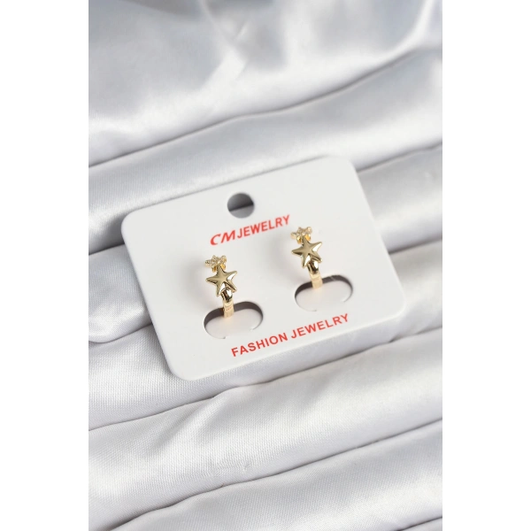 Pirinç Gold Renk Yıldız Kadın Küpe