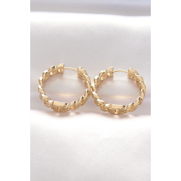 Pirinç Gold Renk Zincir Model Halka Küpe