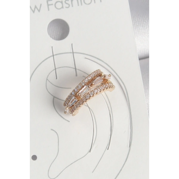 Pirinç Gold Renk Zirkon Taşlı 3Lü Sıralı Model Kadın Kıkırdak Küpe