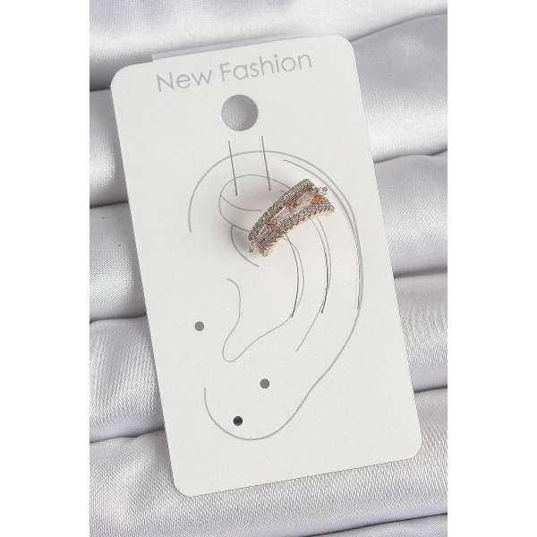 Pirinç Gold Renk Zirkon Taşlı 3Lü Sıralı Model Kadın Kıkırdak Küpe