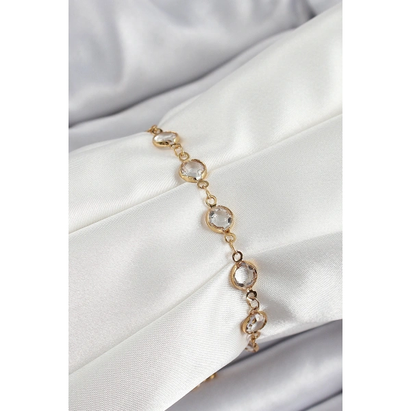 Pirinç Gold Renk Zirkon Taşlı Kadın Bileklik