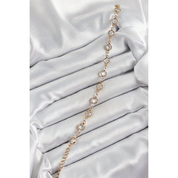 Pirinç Gold Renk Zirkon Taşlı Kadın Bileklik