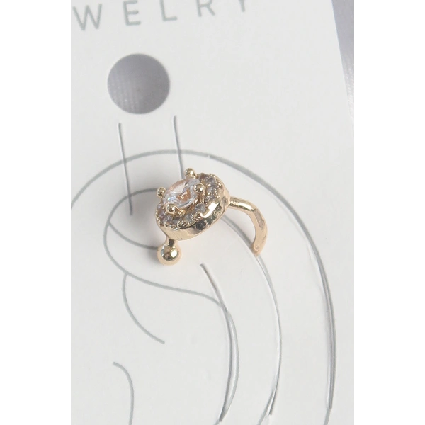 Pirinç Gold Renk Zirkon Taşlı Kadın Kıkırdak Küpe