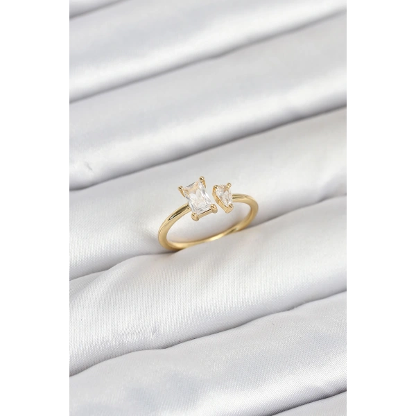 Pirinç Gold Renk Zirkon Taşlı Kadın Yüzük