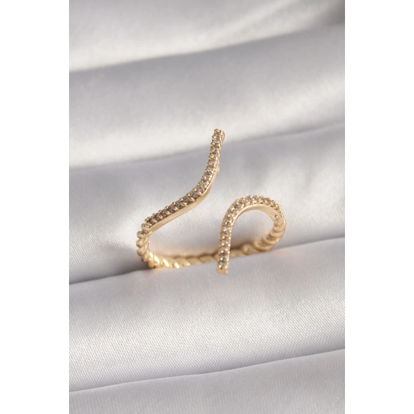 Pirinç Gold Renk Zirkon Taşlı Kadın Yüzük