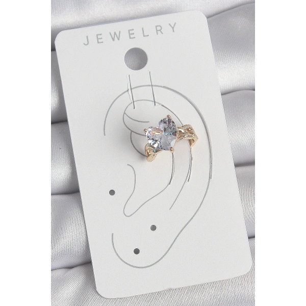 Pirinç Gold Renk Zirkon Taşlı Kalp Model Kadın Kıkırdak Küpe