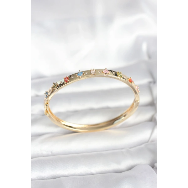 Pirinç Gold Renk Zirkon Taşlı Kelepçe Bileklik