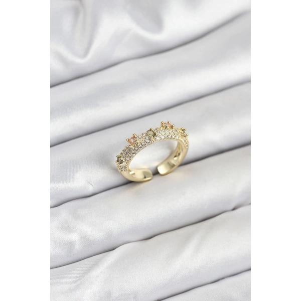 Pirinç Gold Renk Zirkon Taşlı Vintage Kadın Yüzük