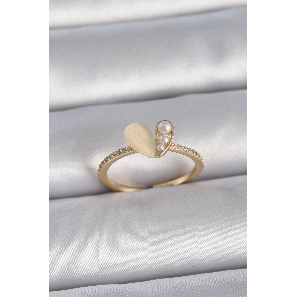 Pirinç Gümüş Renk Ayarlanabilir Zirkon Taşlı Beyaz Mineli Kalp Model Kadın Yüzük