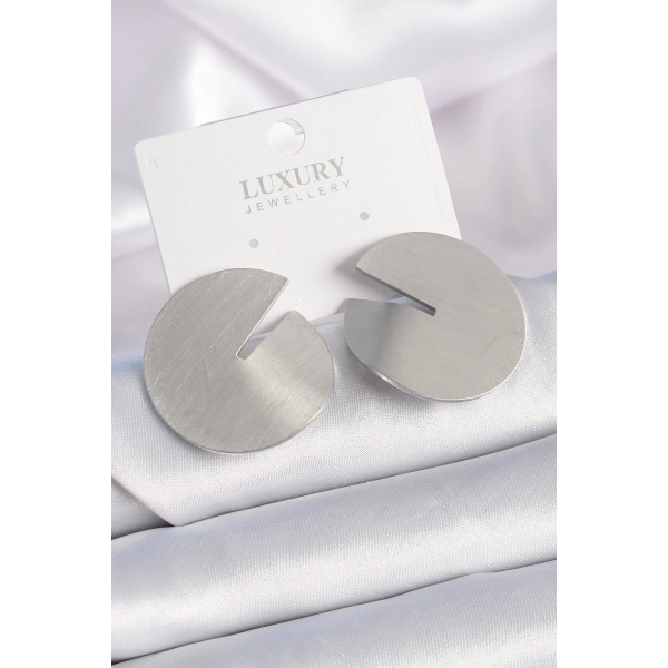 Pirinç Gümüş Renk Daire Plaka Model Kadın Küpe