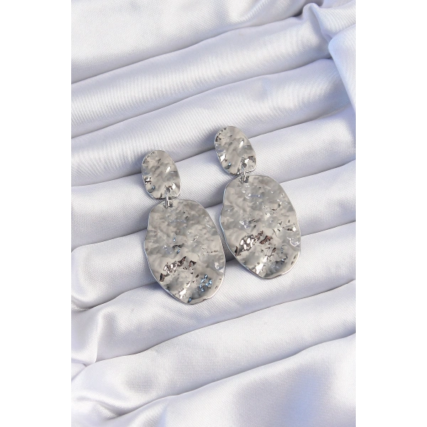 Pirinç Gümüş Renk Ezme Plaka Küpe