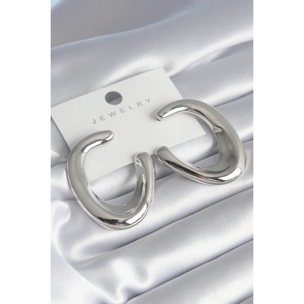 Pirinç Gümüş Renk Halka Model Kadın Küpe