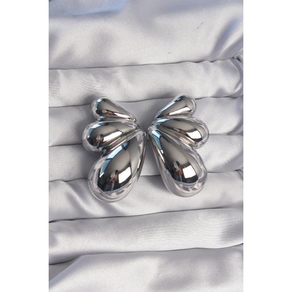 Pirinç Gümüş Renk İri Bombeli Kelebek Küpe