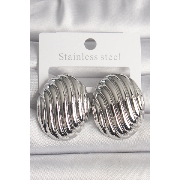 Pirinç Gümüş Renk İşlemeli Oval Model Kadın Küpe