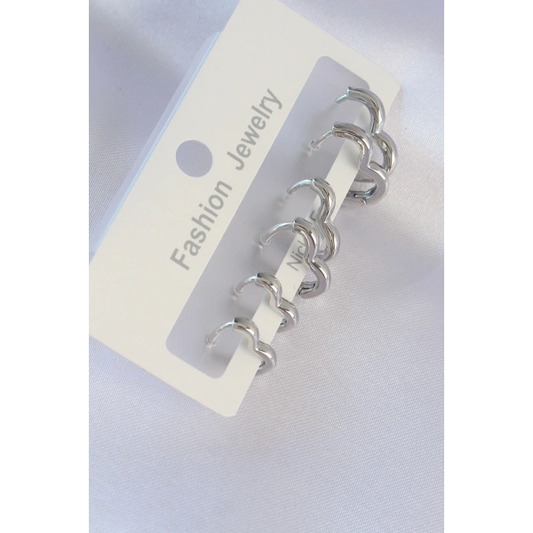 Pirinç Gümüş Renk Kalp Model Küpe Seti