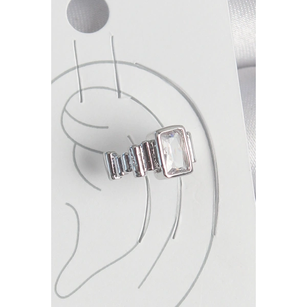 Pirinç Gümüş Renk Kare Zirkon Taşlı Kadın Kıkırdak Model Küpe