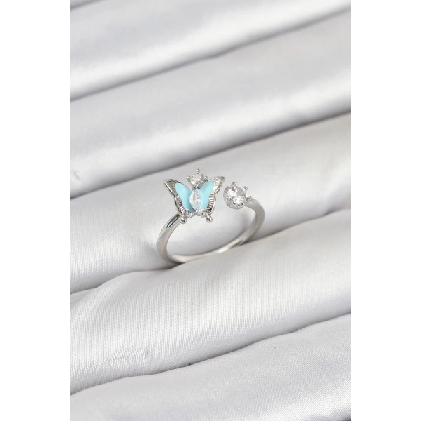 Pirinç Gümüş Renk Kelebek Model Kadın Yüzük