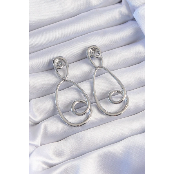 Pirinç Gümüş Renk Kıvrımlı Sallantılı Küpe