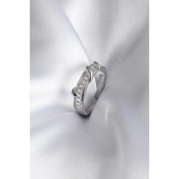 Pirinç Gümüş Renk Su Yolu Zirkon Taşlı Kadın Yüzük