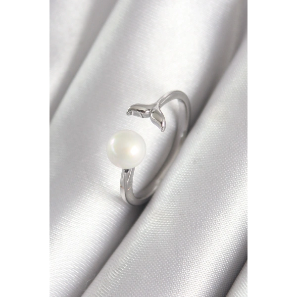 Pirinç Gümüş Renk Top İnci Figür Balık Kuyruğu Model Kadın Yüzük