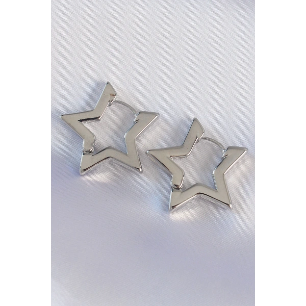 Pirinç Gümüş Renk Yıldız Küpe