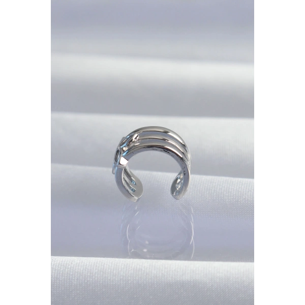 Pirinç Gümüş Renk Yonca Earcuff Küpe