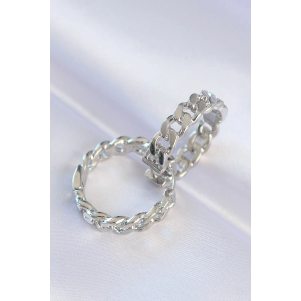 Pirinç Gümüş Renk Zincir Model Halka Küpe