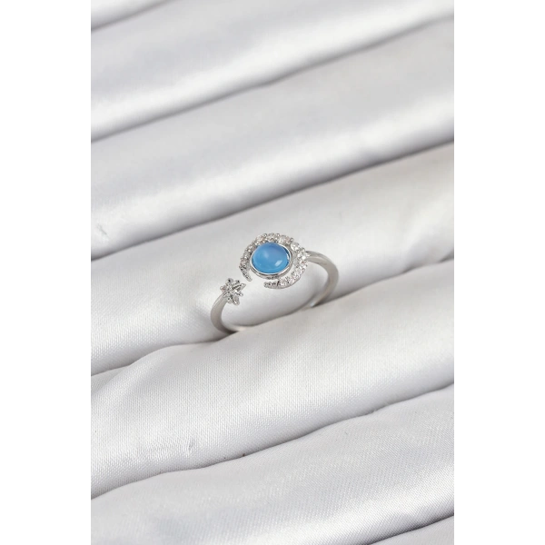 Pirinç Gümüş Renk Zirkon Taşlı Ay Yıldız Kadın Yüzük