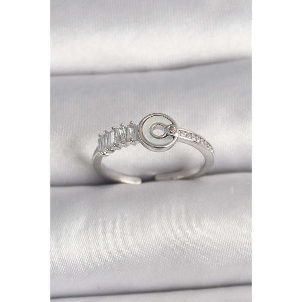 Pirinç Gümüş Renk Zirkon Taşlı Ayarlanabilir Kadın Yüzük