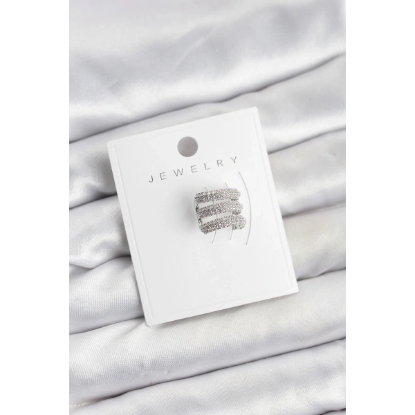 Pirinç Gümüş Renk Zirkon Taşlı Earcuff Kıkırdak Küpe