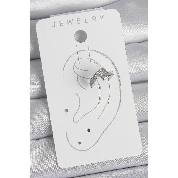 Pirinç Gümüş Renk Zirkon Taşlı Kadın Kıkırdak Küpe