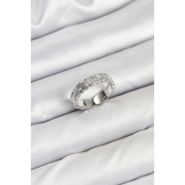 Pirinç Gümüş Renk Zirkon Taşlı Sırım Kadın Yüzük