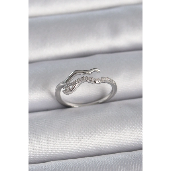Pirinç Gümüş Renk Zirkon Taşlı Yılan Ayarlanabilir Model Kadın Yüzük