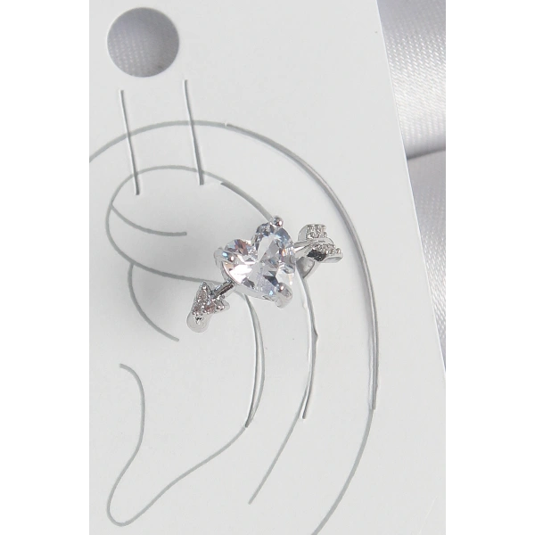 Pirinç Gümüş Renk Zirkon Taşlı Yıldız Model Kadın Kıkırdak Küpe