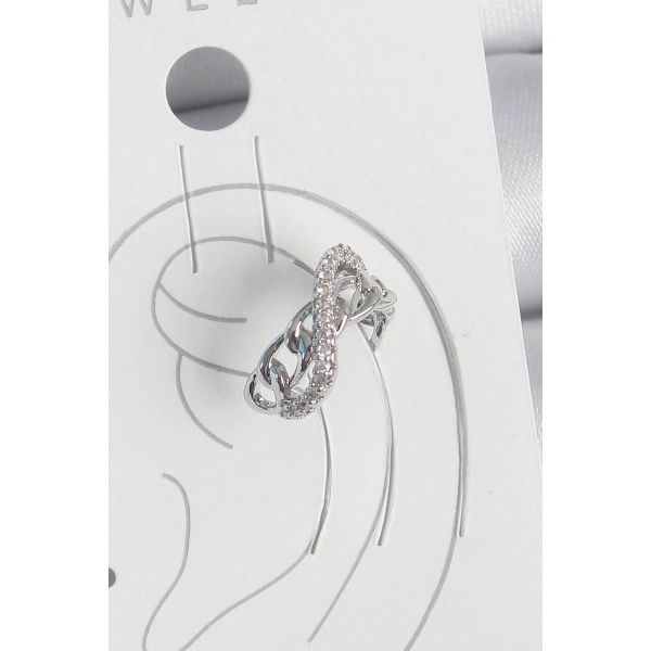 Pirinç Gümüş Renk Zirkon Taşlı Zincir Sonsuzluk Model Kadın Kıkırdak Küpe