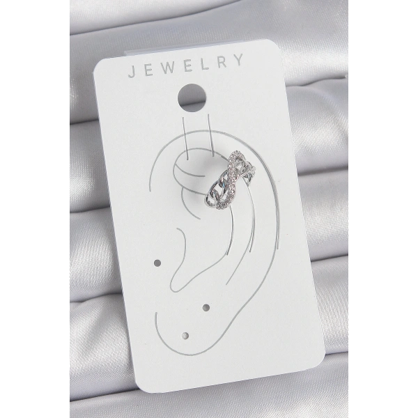 Pirinç Gümüş Renk Zirkon Taşlı Zincir Sonsuzluk Model Kadın Kıkırdak Küpe