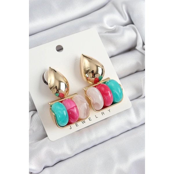 Pirinç Karışık Renk Vintage Model Kadın Küpe