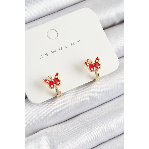 Pirinç Kelebek Model Gold Renk Çocuk Küpe