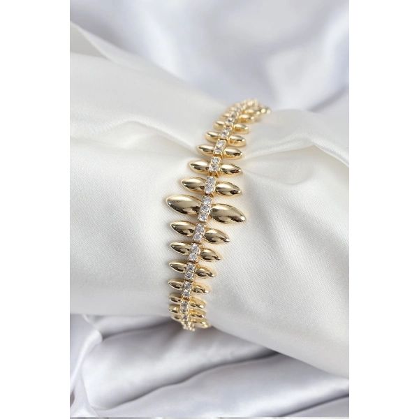 Pirinç VIP Seri Gold Renk Sıralı Damla Model Kadın Bileklik
