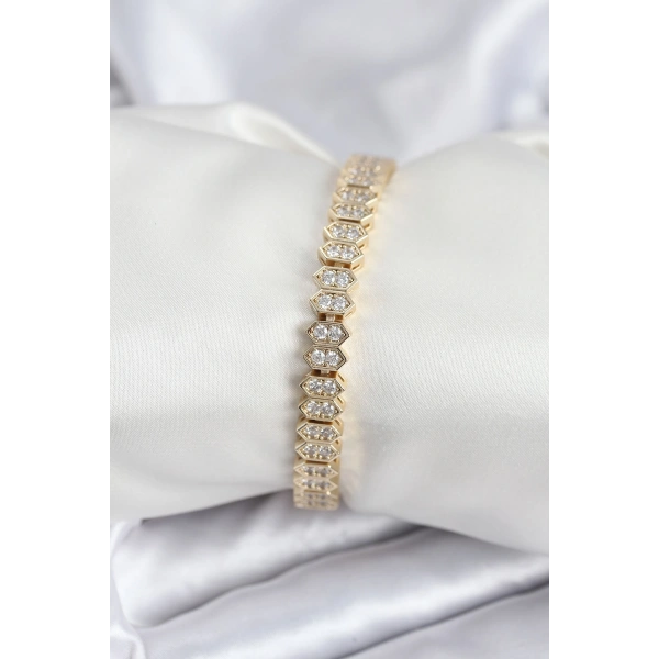Pirinç VIP Seri Gold Renk Zirkon Taşlı Kadın Bileklik