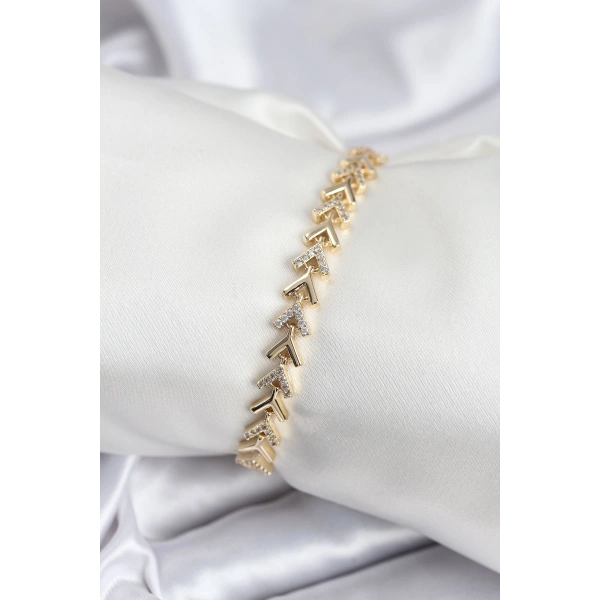 Pirinç VIP Seri Gold Zirkon Taşlı Balık Sırtı Model Kadın Bileklik