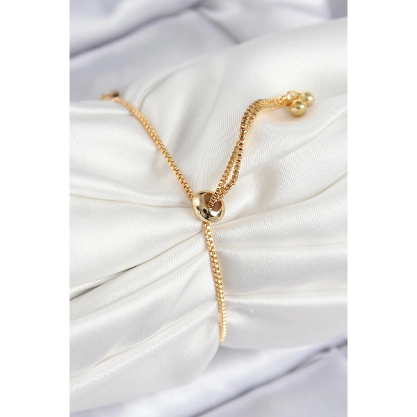 Pirinç Zirkon Taşlı Kare Model Gold Renk Asansörlü Kadın Bileklik