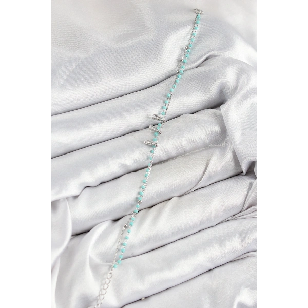 Pirinç Zirkon Taşlı Mavi Boncuklu Model Gümüş Renk Kadın Bileklik