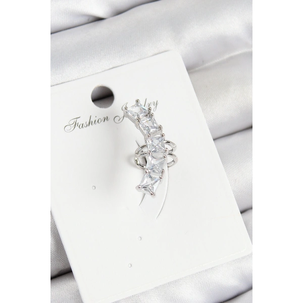 Pirinç Zirkon Taşlı Model Gümüş Renk Sağ Kıkırdak Küpe