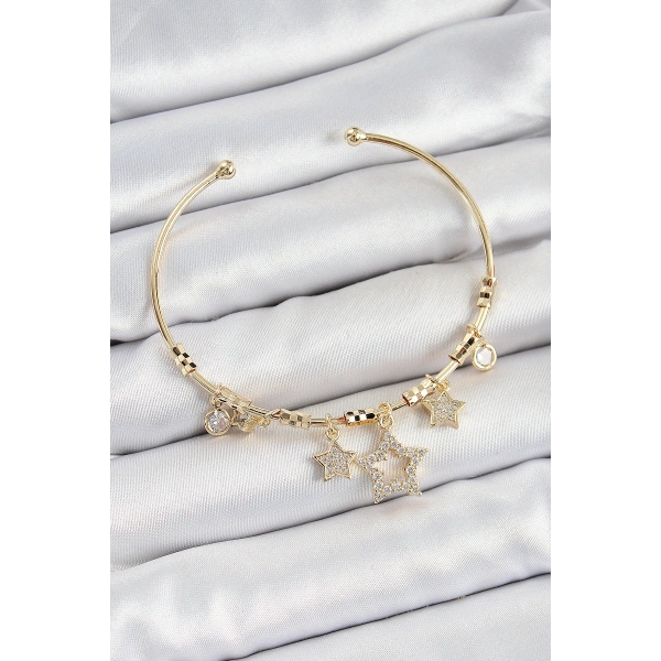 Pirinç Zirkon Taşlı Yıldız Model Gold Renk Charm Bileklik