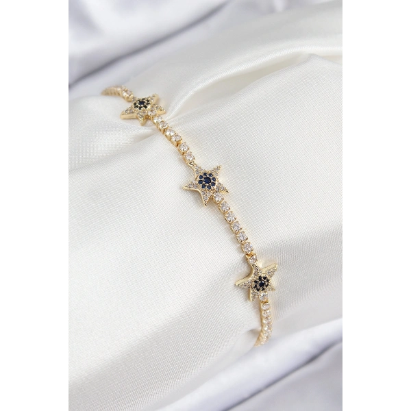 Pirinç Zirkon Taşlı Yıldız Model Gold Renk Kadın Bileklik